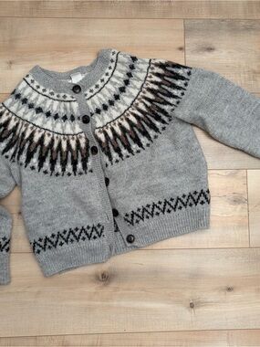 H&M Gray Fair Isle Knit Cardigan with Brown Accent